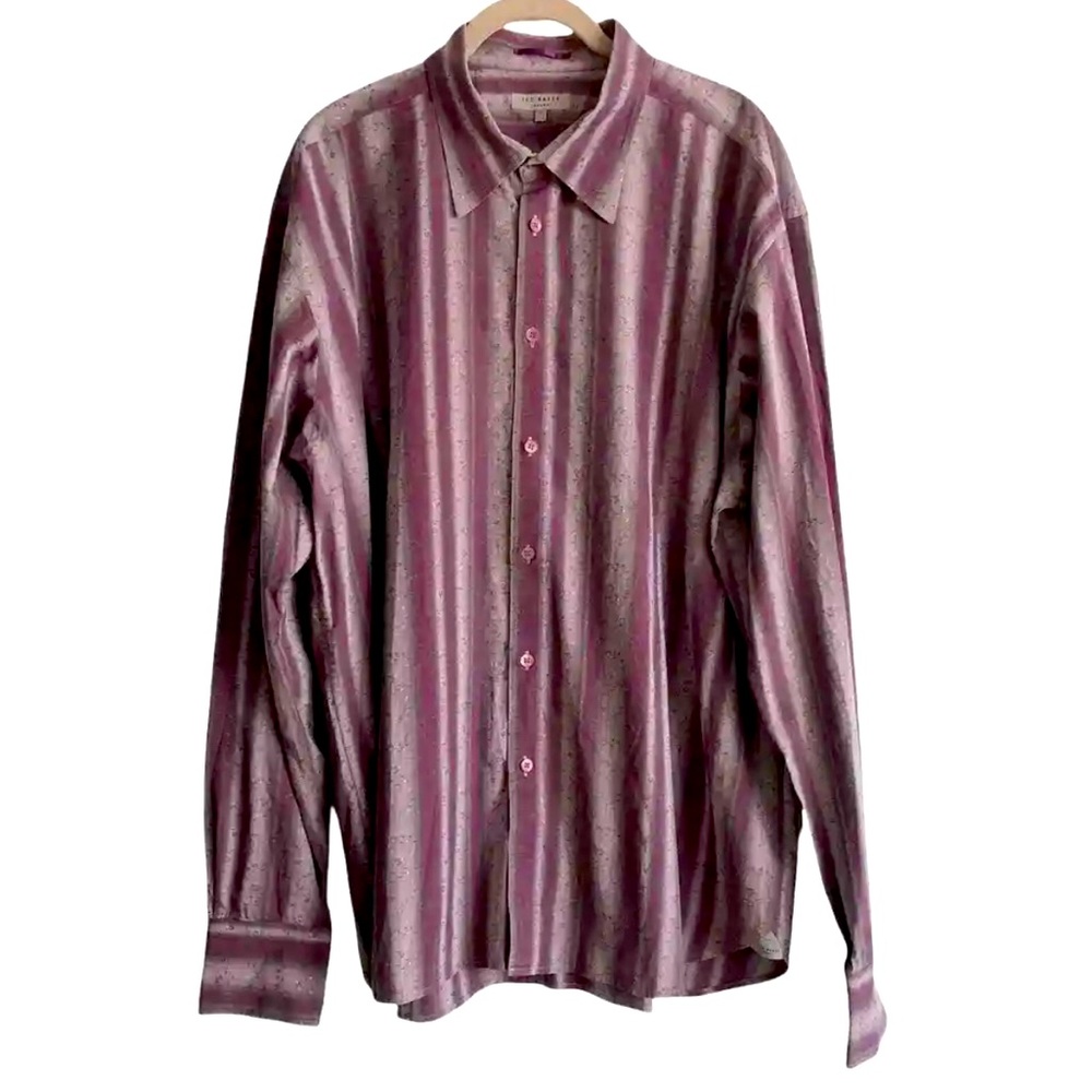 Ted Baker Stripe Purple Button Down (Size 4 or Large) - Picture 2 of 6